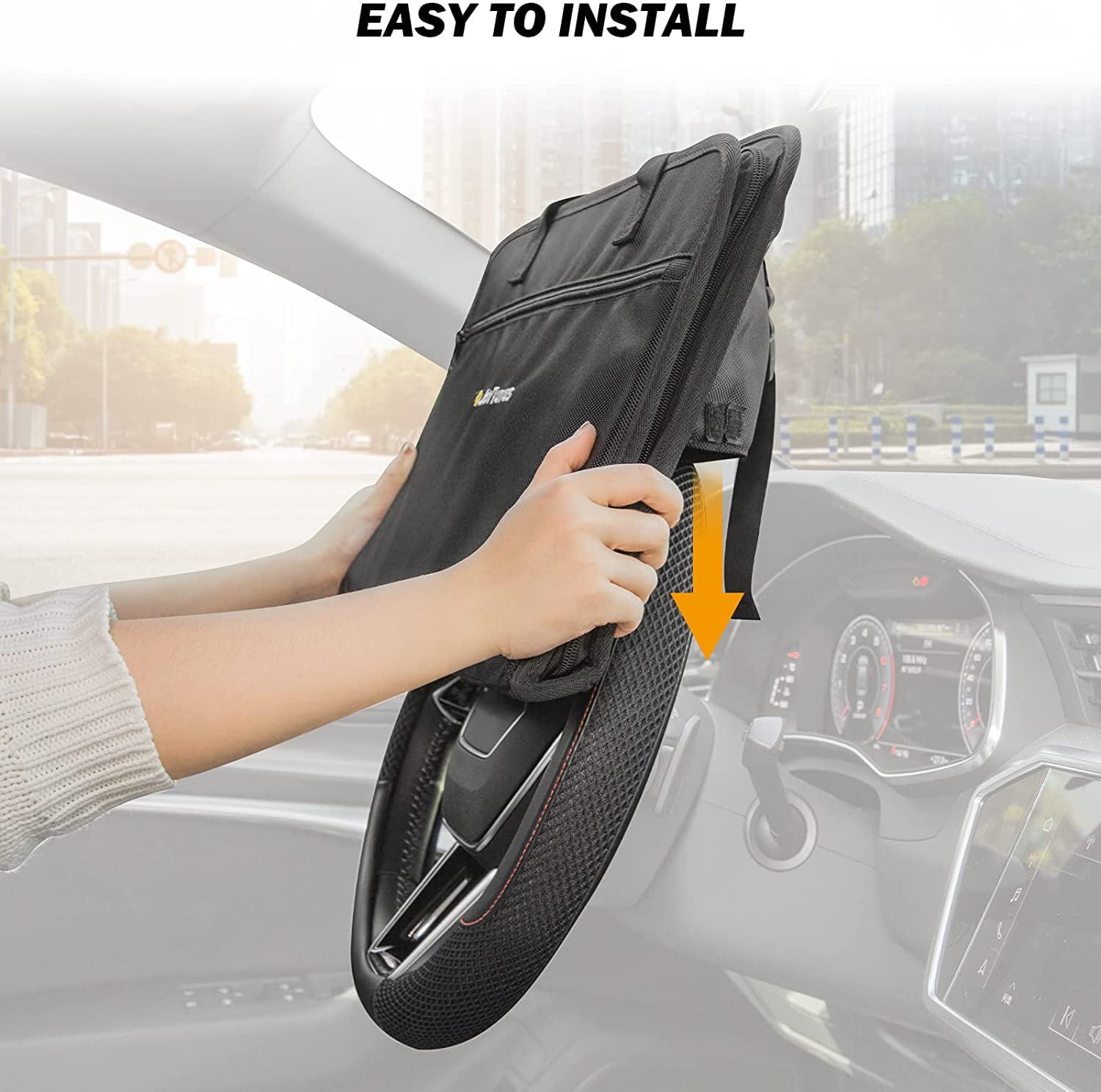 JOYTUTUS 3 in 1 Steering Wheel Eating Tray(16.34''*11.8''), Car Back Seat Laptop Desk, Multifunctional Car Office Bag, Foldable Car Backseat Tray Table for Working, Writing, Eating, Traveling,Black