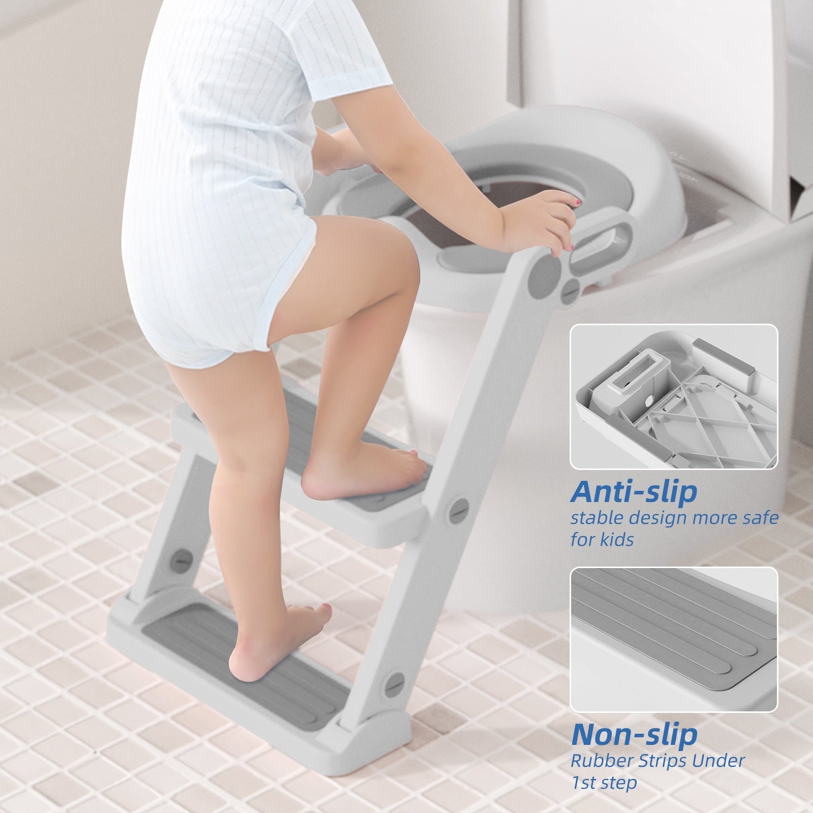 XJD Potty Training Seat for Toddler Toilet with Step Ladder for Kids Boys Girls Potty Training Toilet Adjustable Comfortable PU Safe Potty Seat with Anti-Slip Pads