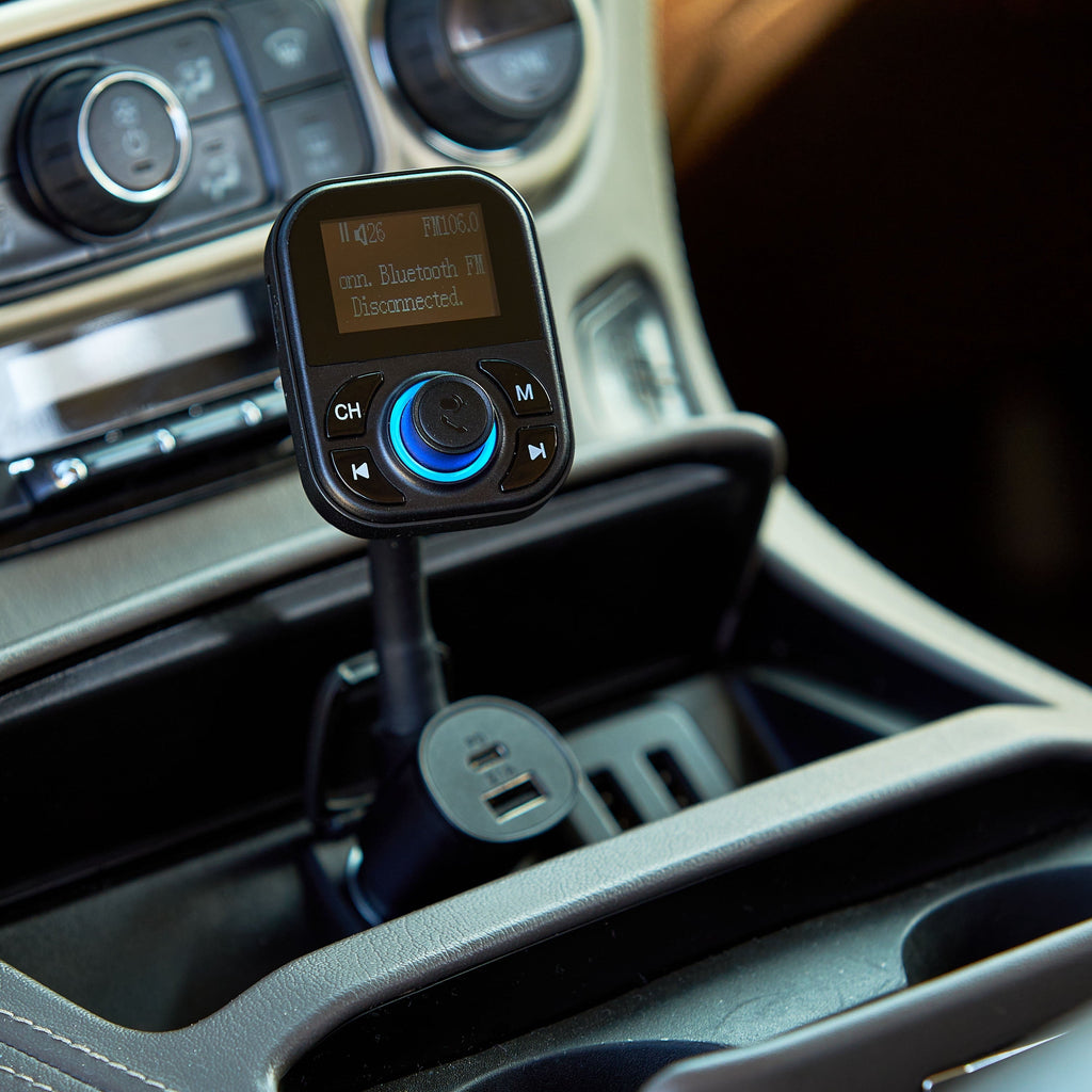 onn. Wireless FM Transmitter & Car Charger with Bluetooth Compatible via Smartphone