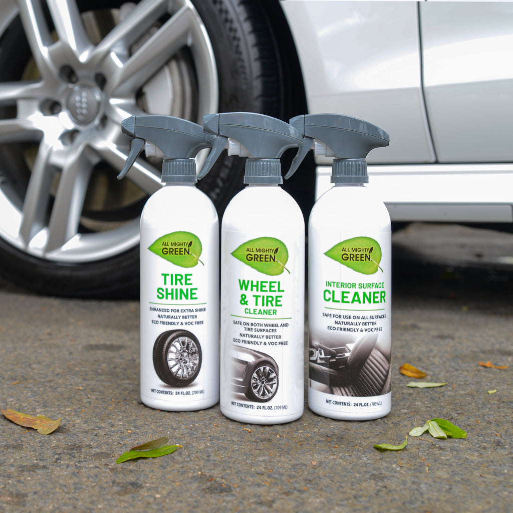 All Mighty Green Eco-Friendly 3 Piece Car Cleaning Combo Set, Interior Surface Cleaner, Tire Shine, Wheel Cleaner with UV Protection, 24 Oz (3-Pack)