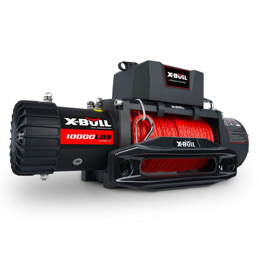 X-BULL 10000lb Winch Load Capacity Electric Winch Kit 12V Synthetic Rope Waterproof Electric Winch with Hawse Fairlead with Wireless Handheld Remote and Corded Control Recovery