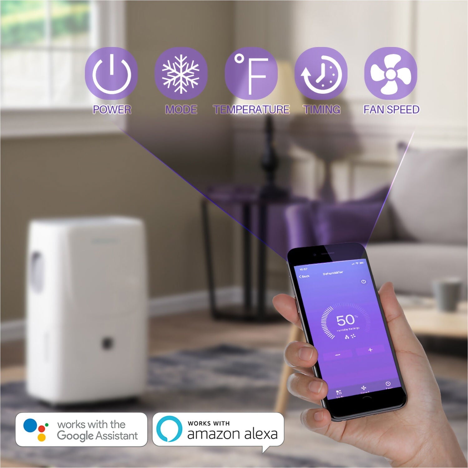 Emerson Quiet Kool 20 Pint Smart Dehumidifier in White with Wi-Fi, Voice Control