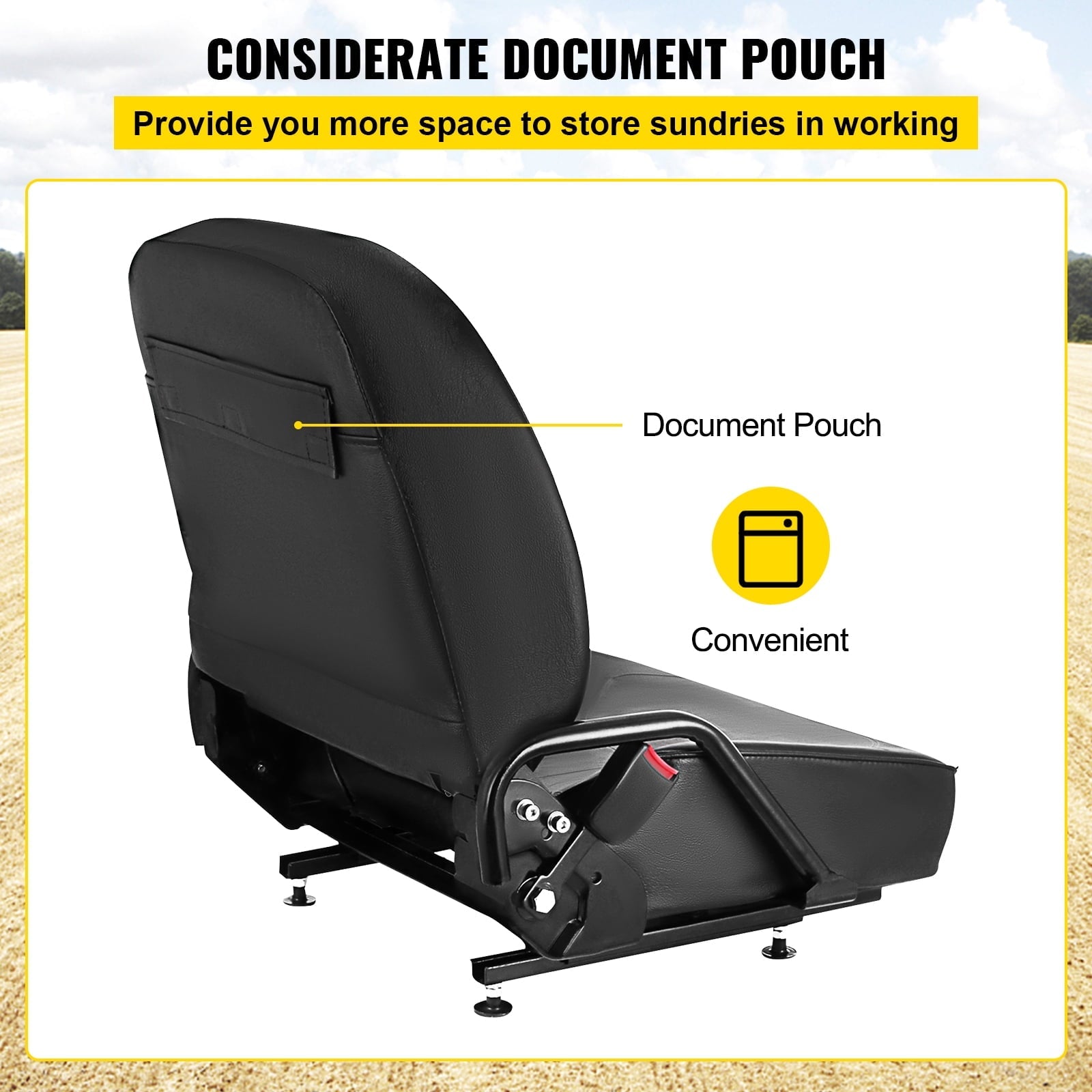 VEVORbrand Universal Forklift Seat Komatsu Style Forklift Seat with Retractable Seat Belt Excavator Seat