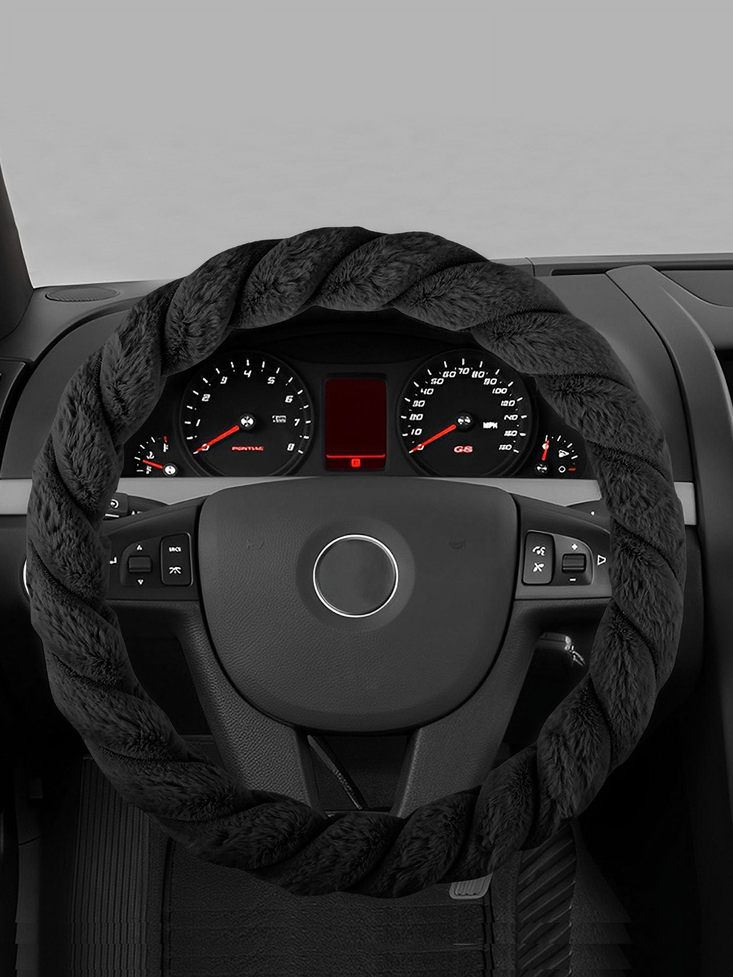 HCQXNSL Black Steering Wheel Cover Plush Steering Wheel Protector Soft Warm Car Covers Fashion Pure 38cm in Diameter for Men and Women