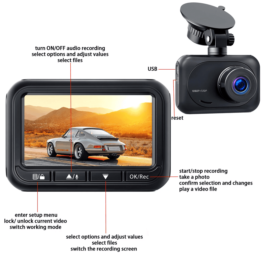 TOGUARD Dash Cam Front and Rear 1080P Full HD Car Camera,2.45 inch Dash Camera with 64GB SD Card, Super Night Vision, Parking Mode, G-Sensor, Loop Recording, WDR