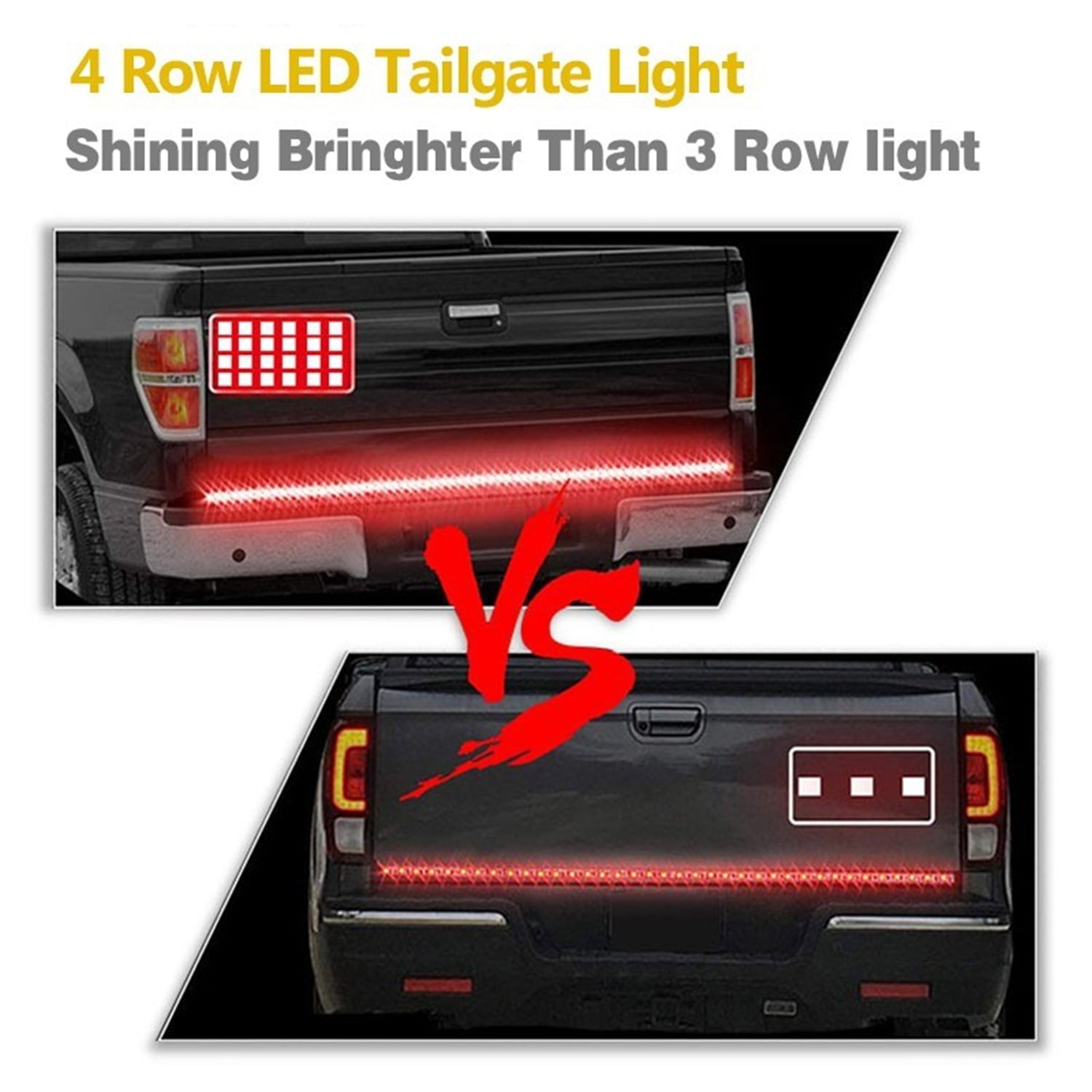 BLUELK 60" Truck Tailgate Light Bar Four Row 648 LED Flexible Strip Running Turn Signal Brake Reverse Tail Light,Red/White