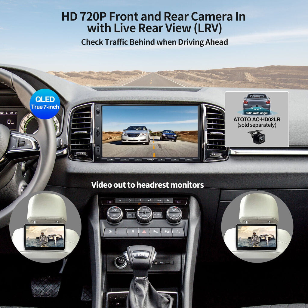 ATOTO F7XE 7inch QLED Double Din Car Stereo with Bluetooth,Wireless Carplay&Android Auto Car Radio with SiriusXM,Quick Charge