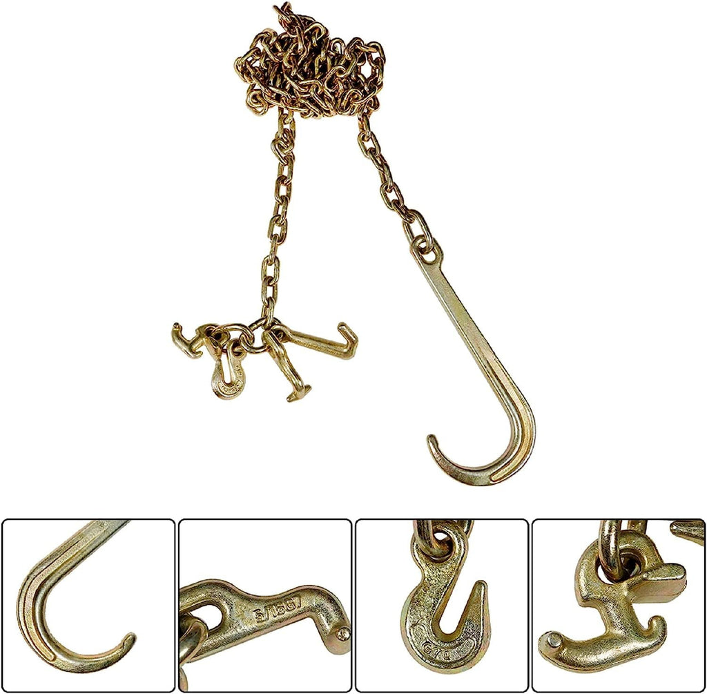 LABLT 2 G70 5/16''x10' Transport Tow Chain J Hook Long Shank w/ Grab Hook new