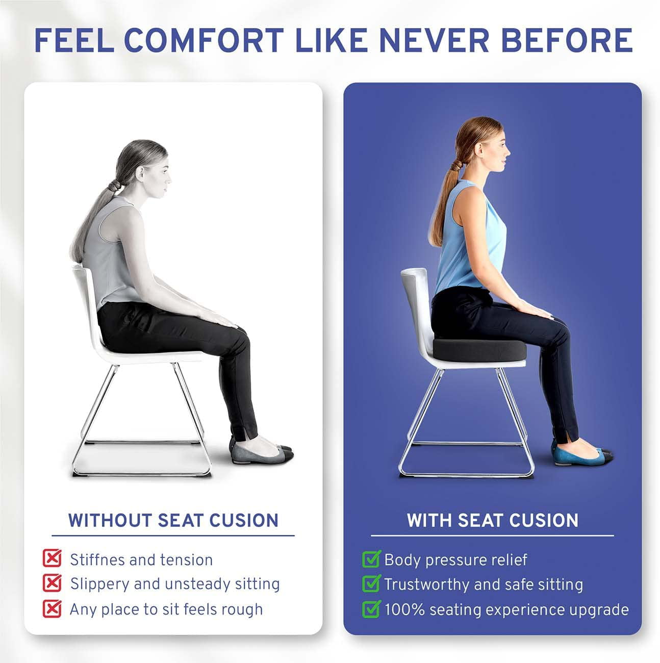Memory Foam Seat Cushion with Removable Microfiber Cover - Coccyx, Tailbone, Sciatica, Lower Back Support and Pain Relief - Fits Most Office, Desk, Computer Chairs and Car Seats – by ComfySure
