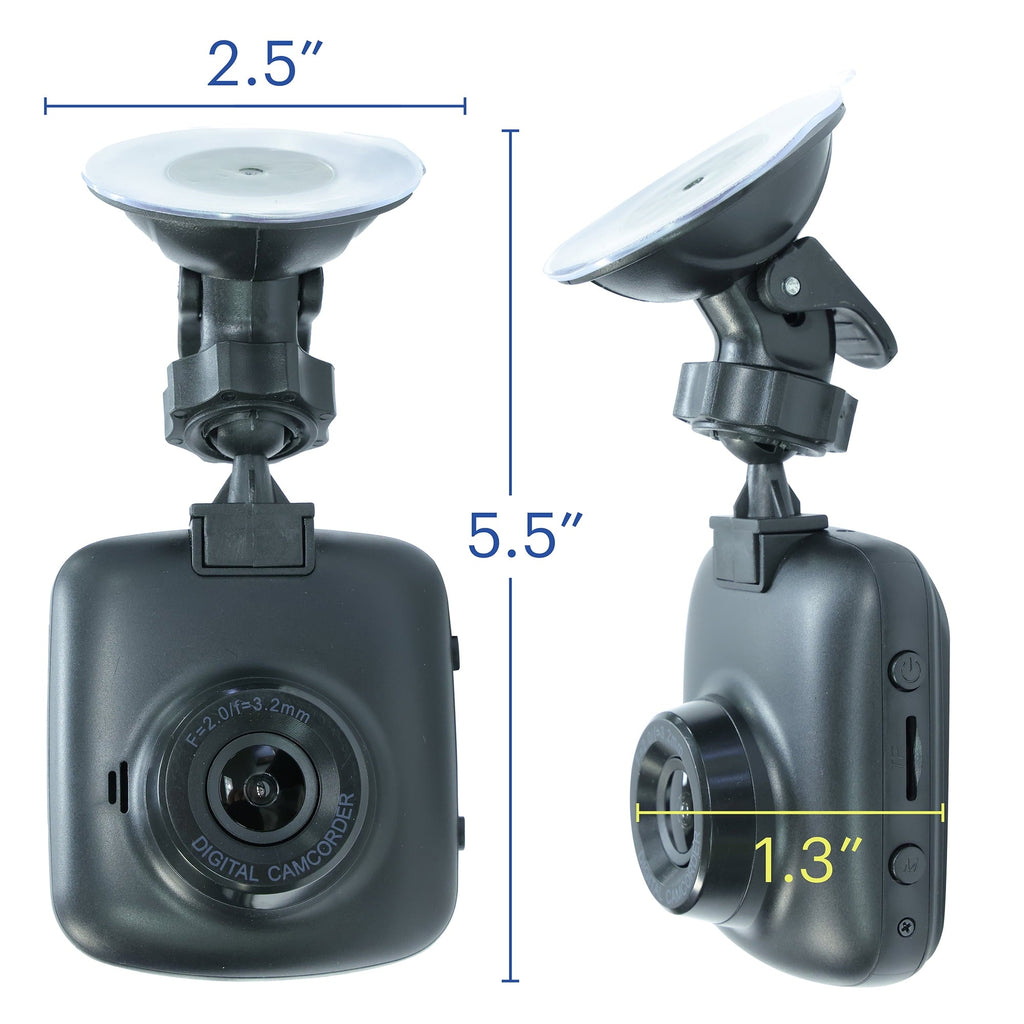 onn. 1080p HD Black Car Dash Cam, 2.4" LCD Screen, 110 Degree Vision Angle, Play Video Recordings, 0.5 lb.