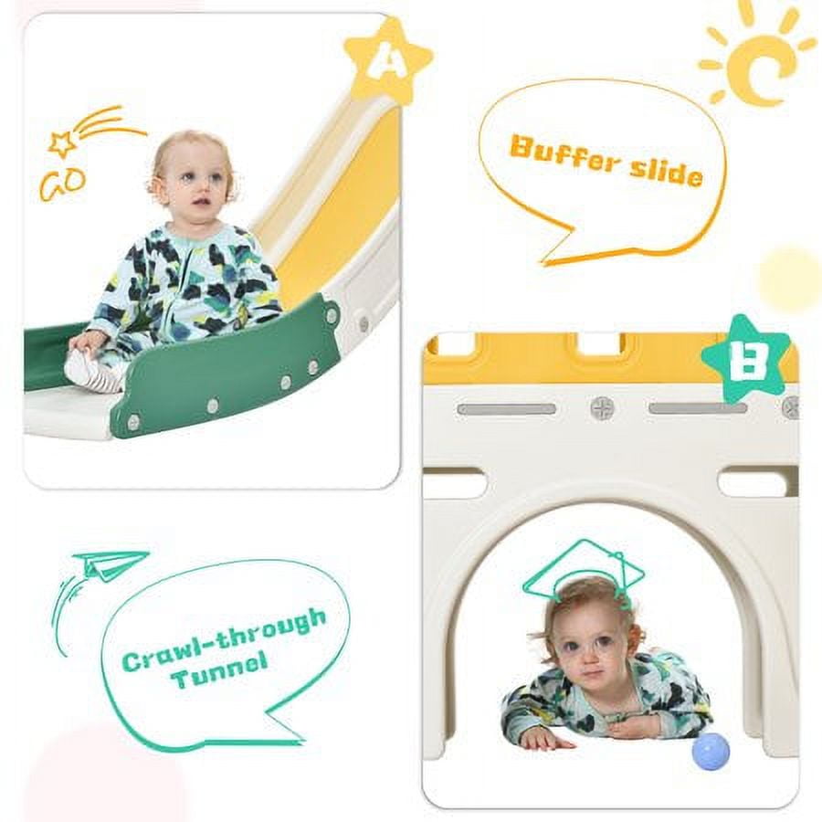 CHURANTY Kids Slide Playset Structure Indoor , Castle Climber with Slide and Basketball Hoop,  Kids Climbers Playhouse for Outdoor Playground Activity,Toy Storage Organizer for Toddlers, Green