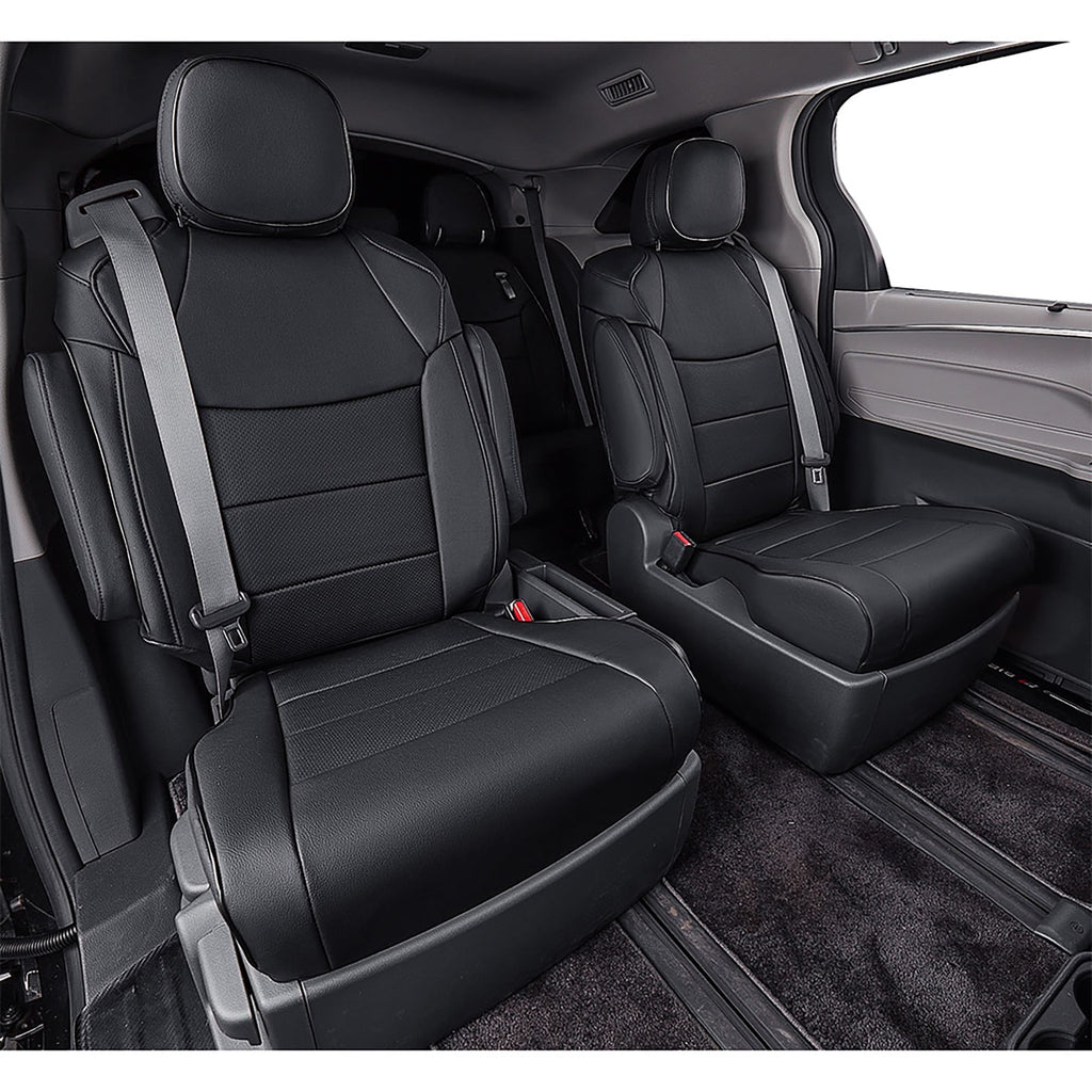 EKR Custom Fit Sienna Car Seat Covers for Toyota Sienna LE,XLE,SE,XLE Premium 2011-2020-Three Row,Breathable Leatherette Auto Seat Covers(Full Set,Black)