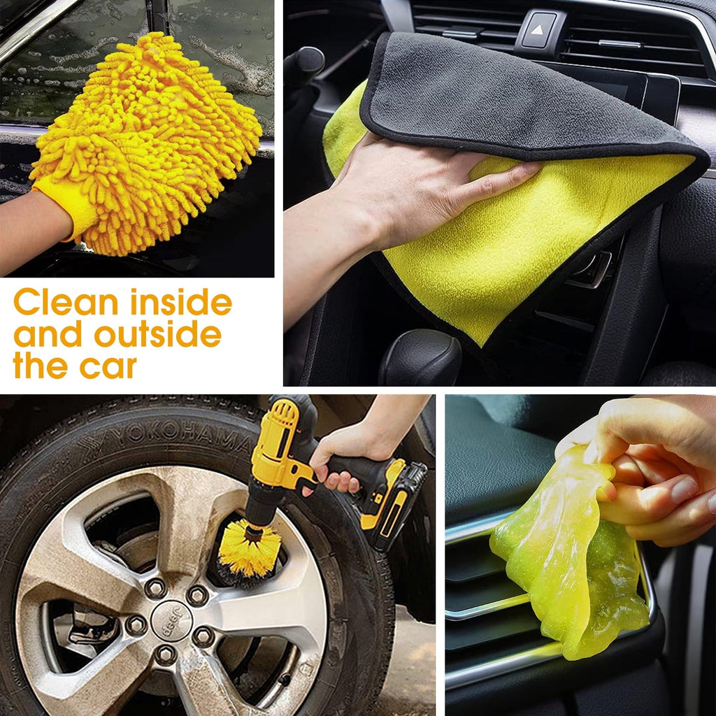 Pecham 20PCS Car Detailing Kit, Car Detailing Brush Set, Auto Detailing Drill Brush Set, Car Detailing Brushes, Car Wash Kit, Car Accessories, Car Cleaning Tools Kit for Interior, Exterior, Wheels