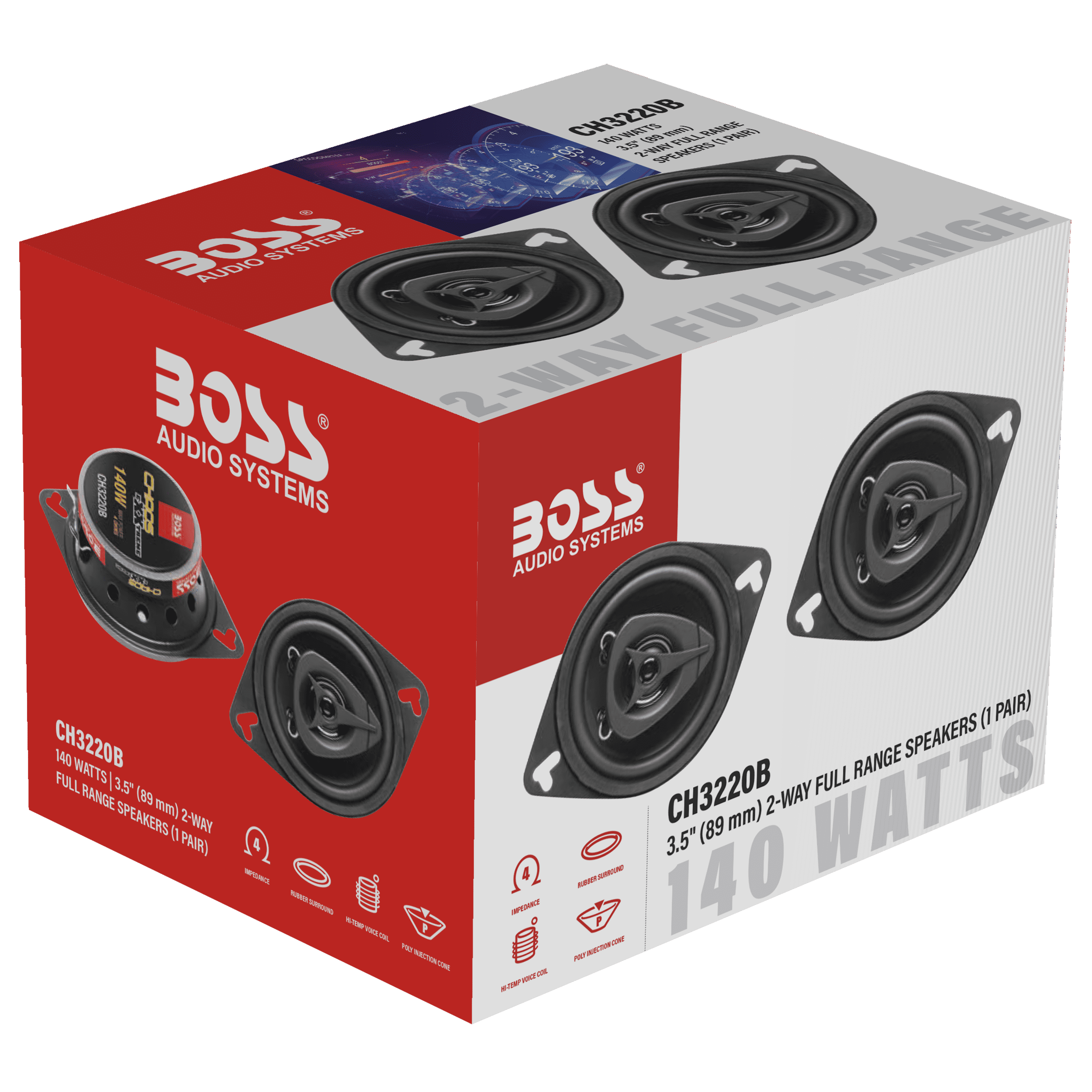 BOSS Audio Systems CH3220B Chaos Series 3.5 inch Car Stereo Door Speakers - 140 Watts Max, 2 Way, Full Range Audio, Tweeters, Coaxial, Sold in Pairs