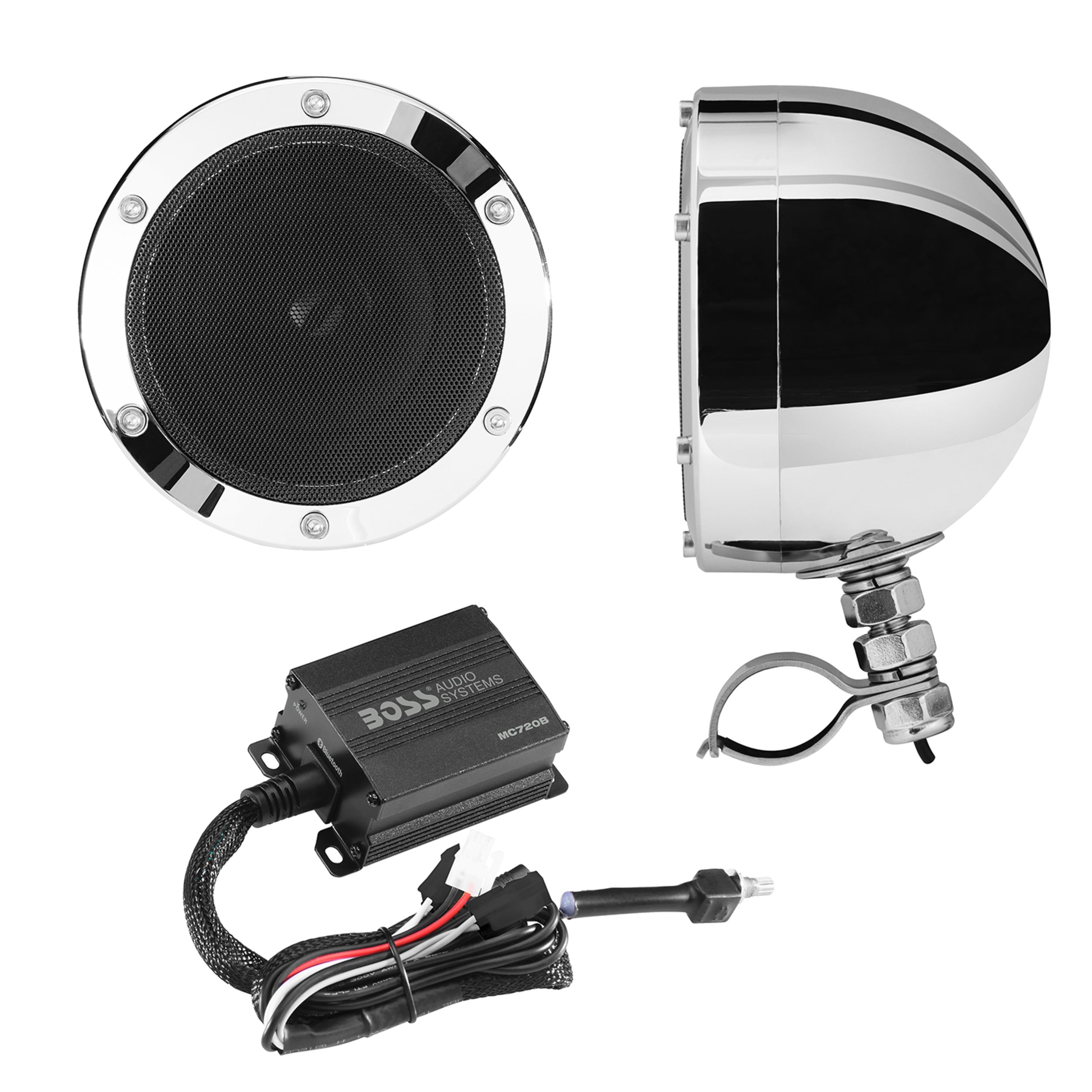 BOSS Audio Systems MC720B 4 inch Motorcycle Speakers and Amplifier Audio Sound System
