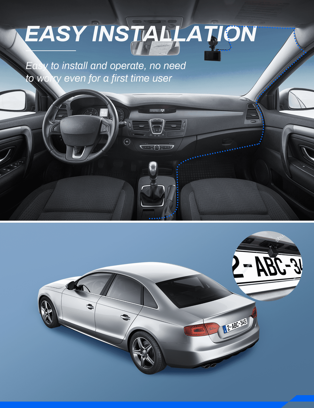 Crosstour Dash Cam Front and Rear Car Camera, 3”Full HD 1080P Front & Rear Car Camera with 32GB SD Card, Black