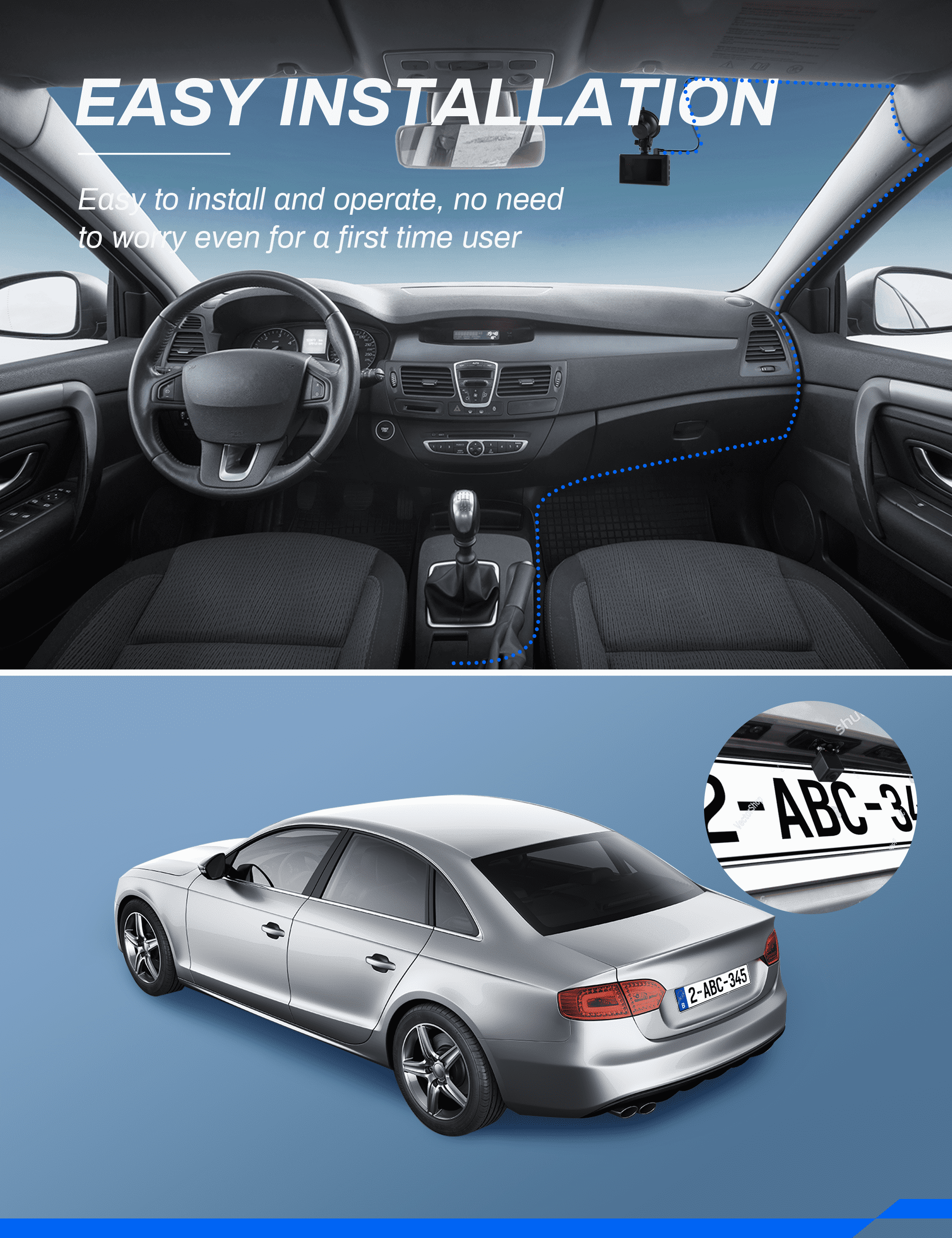 Crosstour Dash Cam Front and Rear Car Camera, 3”Full HD 1080P Front & Rear Car Camera with 32GB SD Card, Black