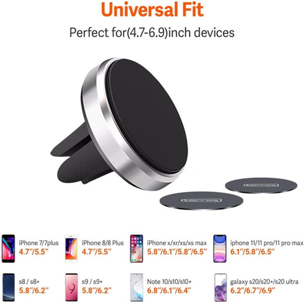 DKLGG Phone Car Holders, Cell Phone Car Holder Universal Magnetic 360°Rotation Car Vent Phone Cell Holder for All Smartphones, Silver