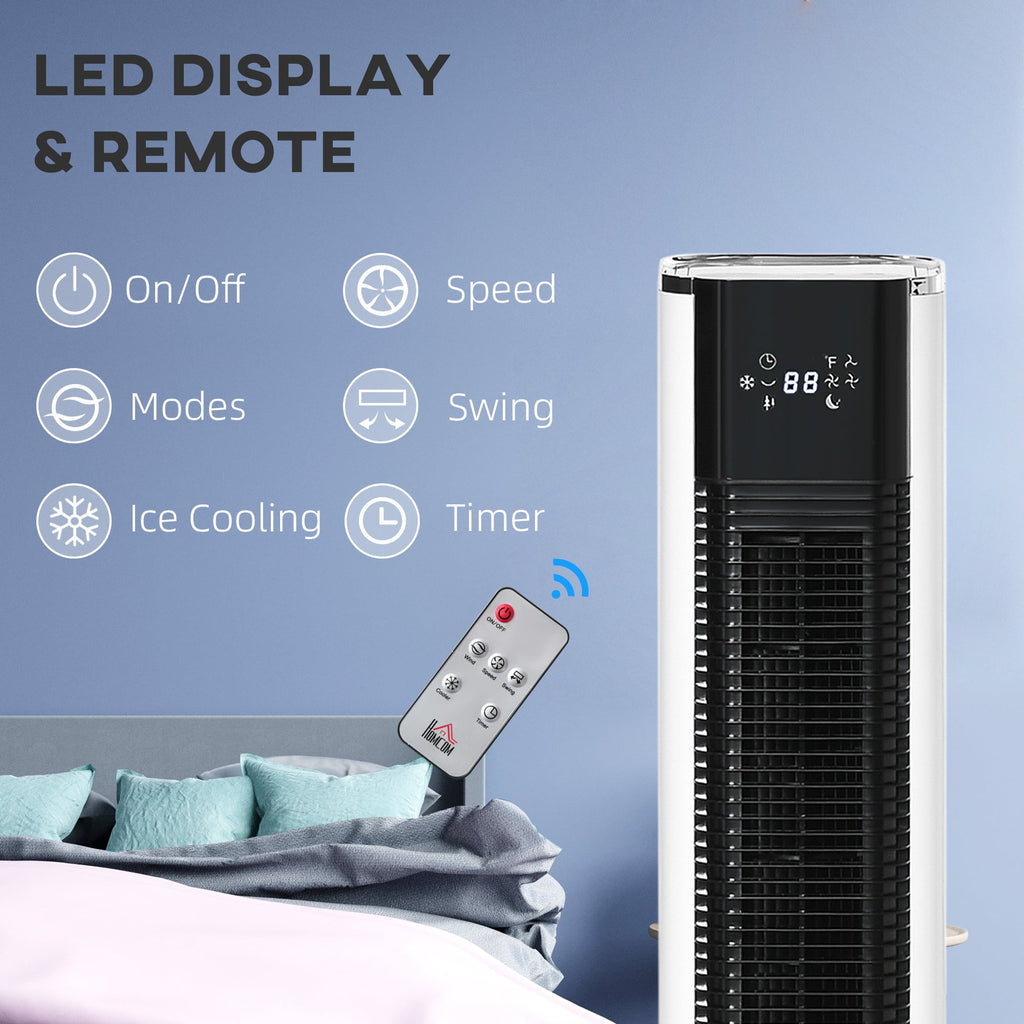 HOMCOM 42" Portable Evaporative Air Cooler, 3-In-1 Ice Cooling Fan Humidifier with Remote, Timer, Oscillating, LED Display, and 1.6 Gal Water Tank, White