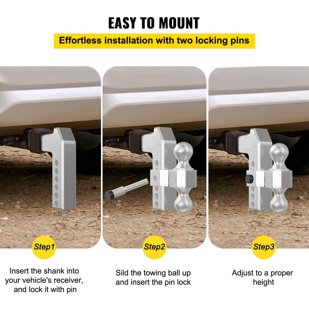 BENTISM Adjustable Trailer Hitch, Fits 2" Receiver, 6" Drop Ball Mount Hitch w/ Forged Aluminum Shank ＆ Two Iron Balls, 12500 lbs Towing Capacity for Most Common Needs, Dual Locking Pins Included