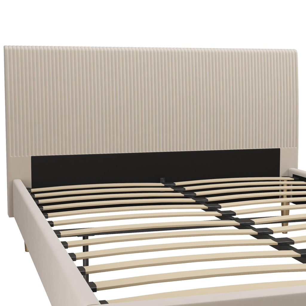 Mr. Kate Daphne Upholstered Bed with Headboard and Modern Platform Frame, Queen, Ivory Velvet