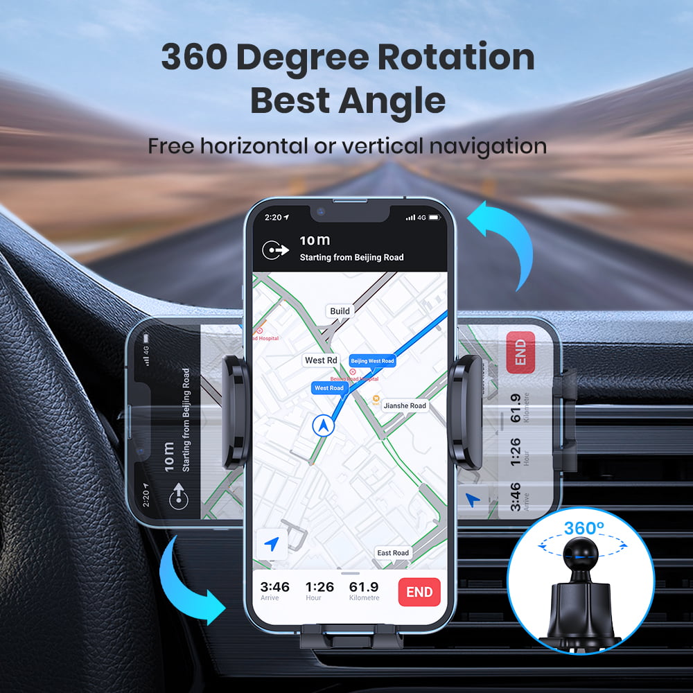 TOPK Cell Phone Holder for Car with Hook Clip Air Vent Car Mount 360° Rotation Universal Mobile Phone Mount