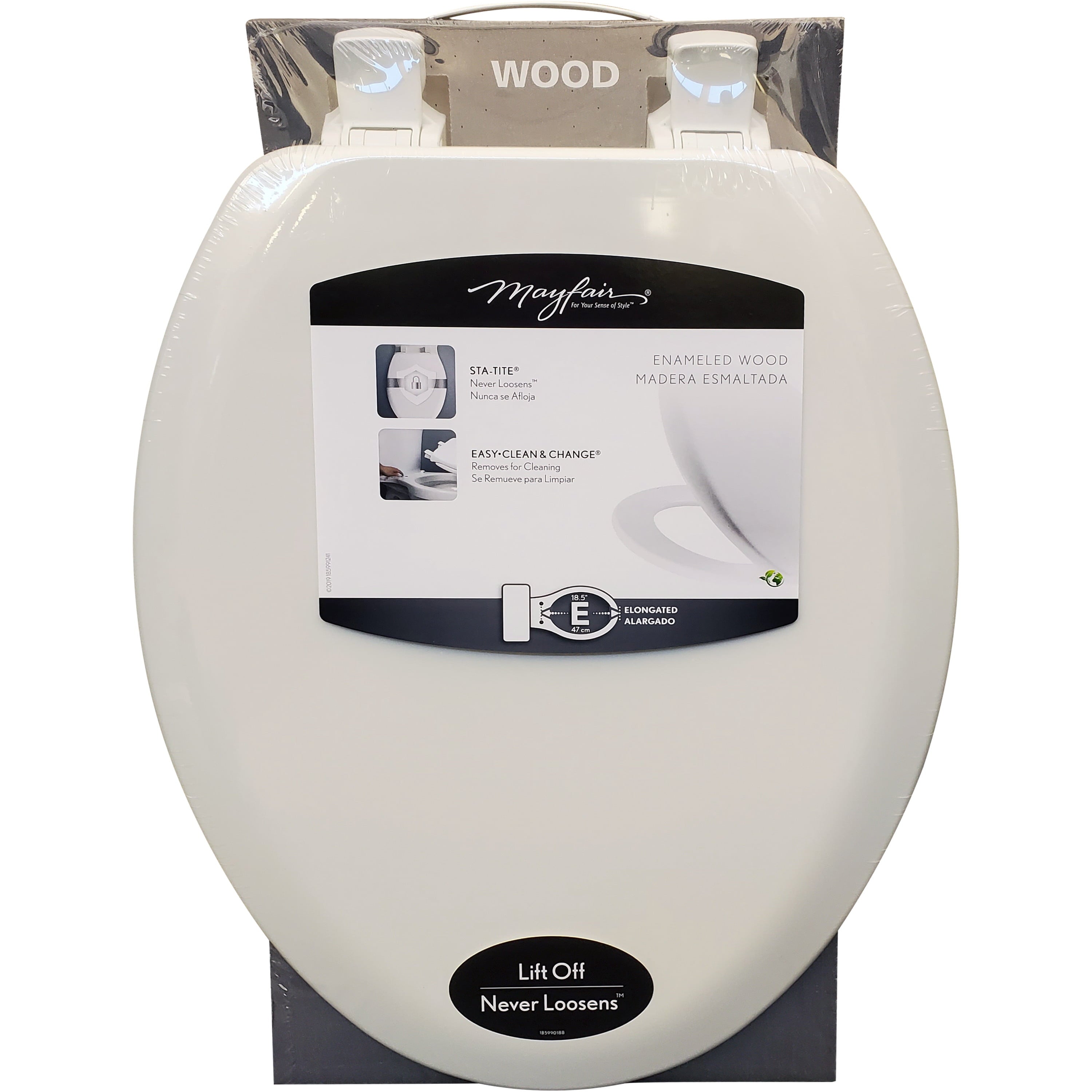 Mayfair Cameron Elongated Enameled Wood Toilet Seat in White Never Looosens and Removes for Easy Cleaning