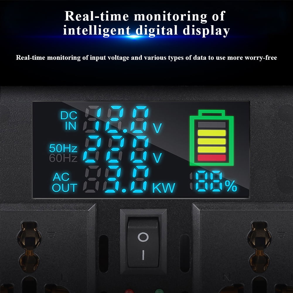 DFITO 1500W Continuous/3000W Peak Power Inverter DC 12V to 110V Car Converter AC with 2 AC Outlets and 2A USB Charging Port