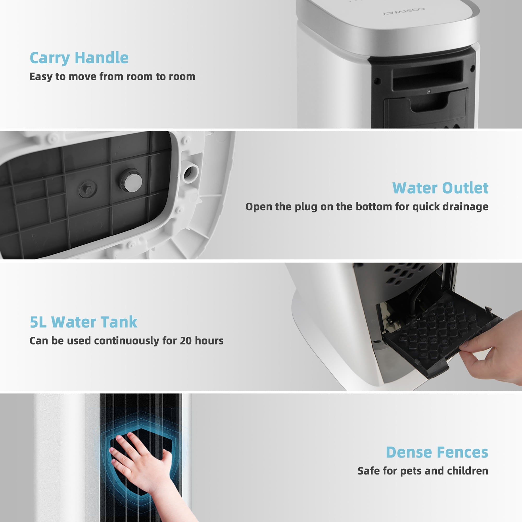 Costway 3-In-1 Portable Evaporative Air Cooler 40'' Bladeless Cooling Tower Fan w/Timer White