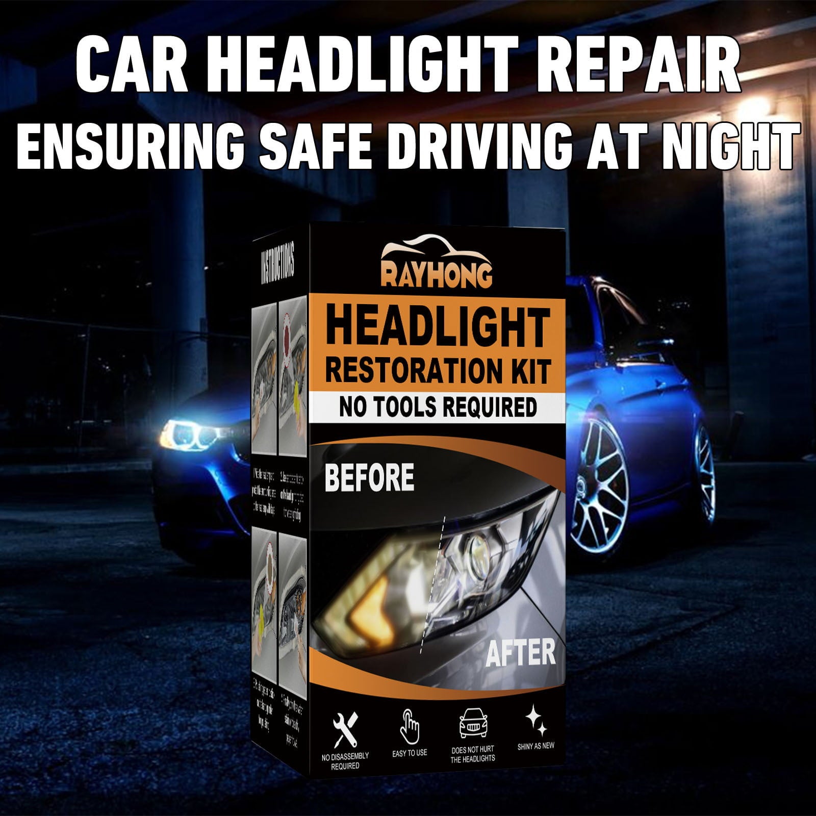 Cuhas Car Headlight Restoration Kit, Car Headlight Cleaner Wipes, Headlights Lens Restoration Cleaner DIY Polish Sanding Discs