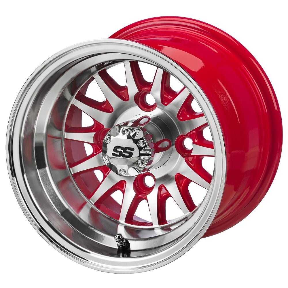 LSI 14-Spoke 10" Red Golf Wheels 22x9.5-10 Hammer Tires E-Z-GO & Club Car