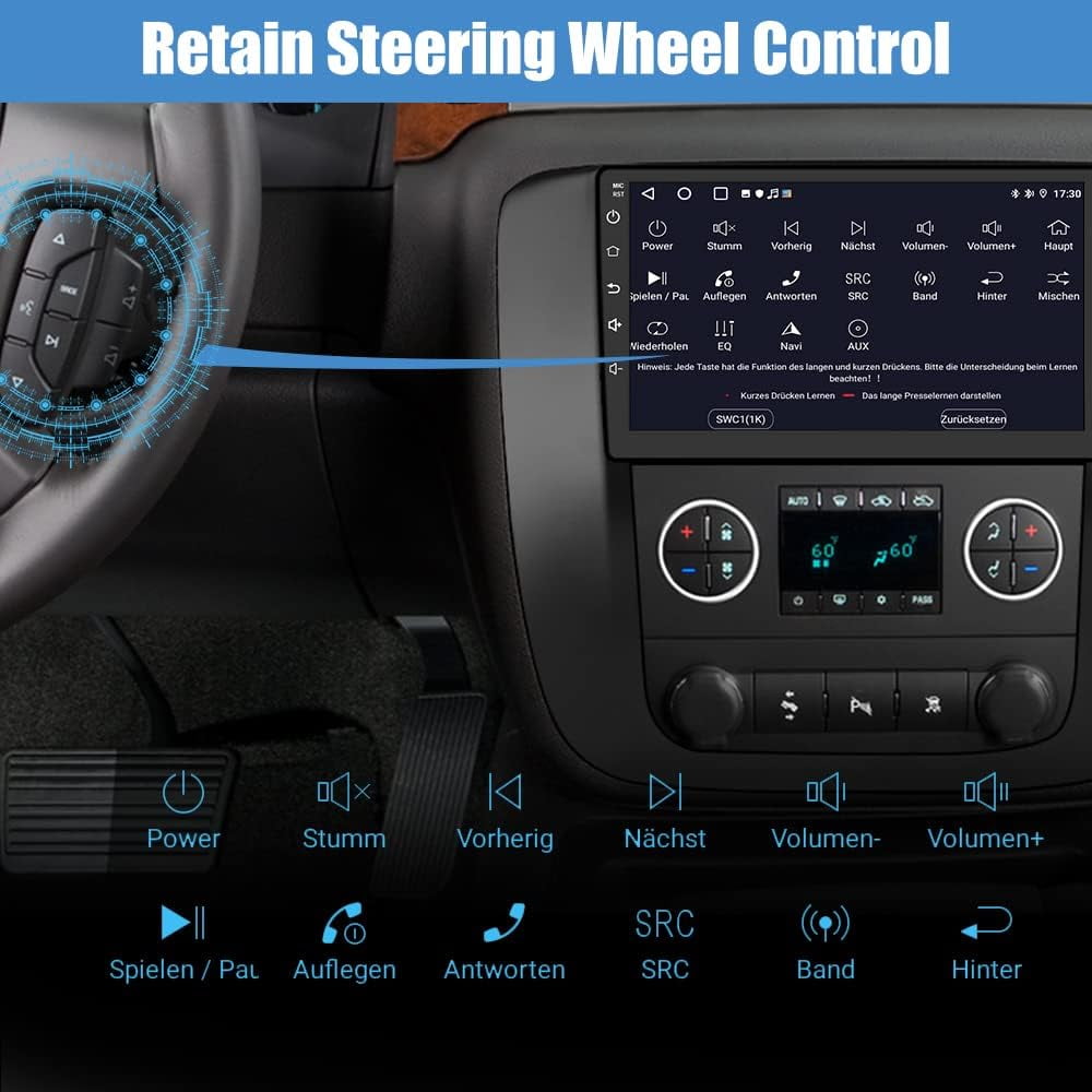 Car Radio Stereo for GMC Yukon Chevrolet Chevy Tahoe Suburban 2007-2012 with Built in wireless Apple CarPlay Andriod Auto Black