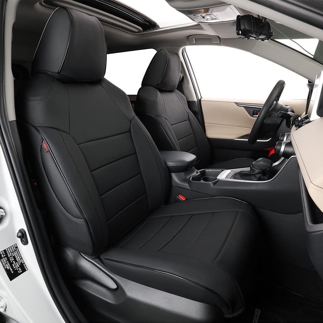 EKR Custom Fit RAV4 Car Seat Covers for Toyota RAV4 Prime,2022 2023 SE Hybrid,XSE Hybrid 2019-2023 - Full Set,Leather (Black)