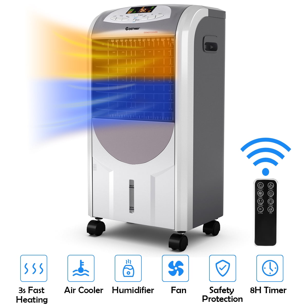 Costway Portable Air Cooler Fan & Heater Humidifier with Washable Filter Remote Control