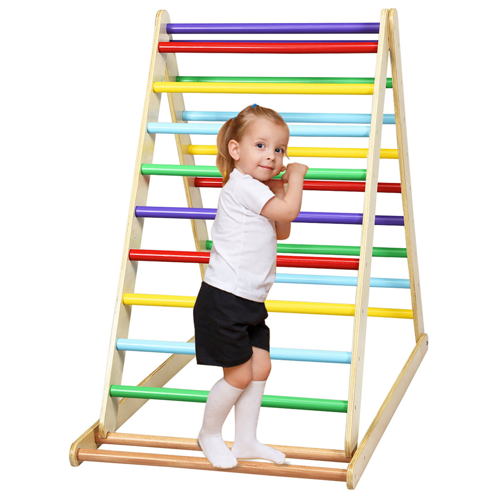 Costway Foldable Wooden Climbing Triangle Indoor Climber w/Ladder for Baby Toddler