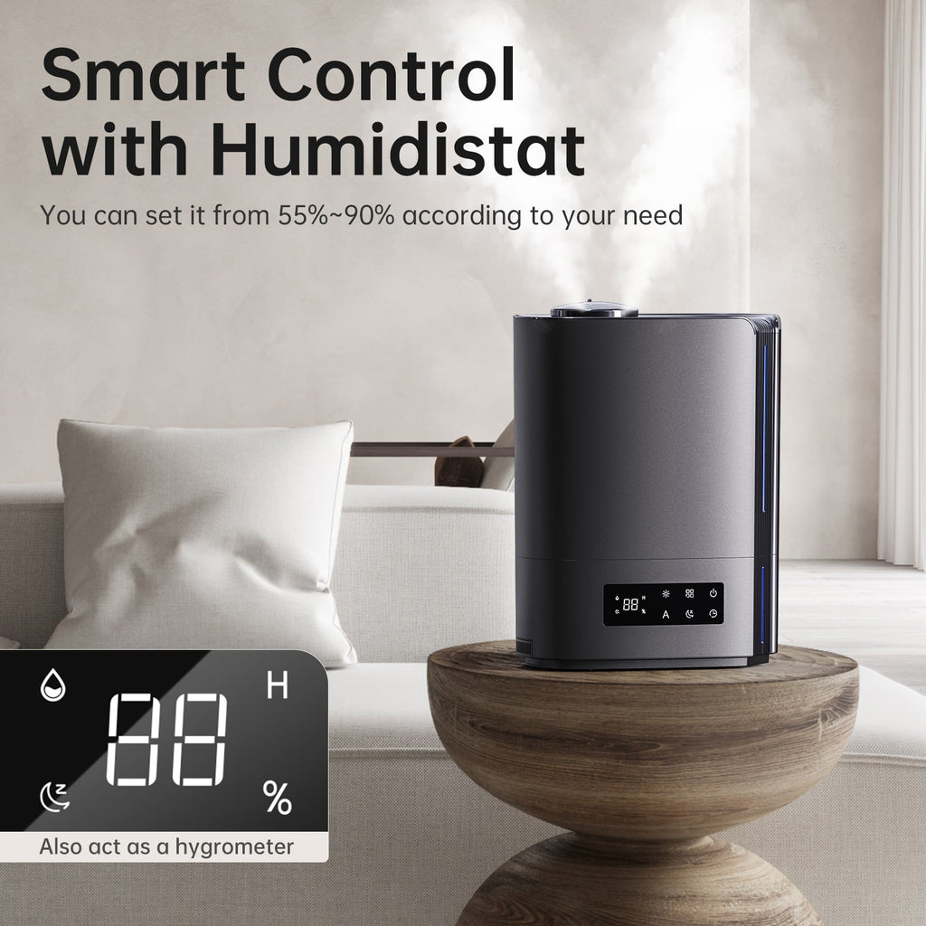 KLOUDIC Top-Fill 6L Cool Mist Large Humidifier for Home Air Vaporizer with Humidistat and Timer