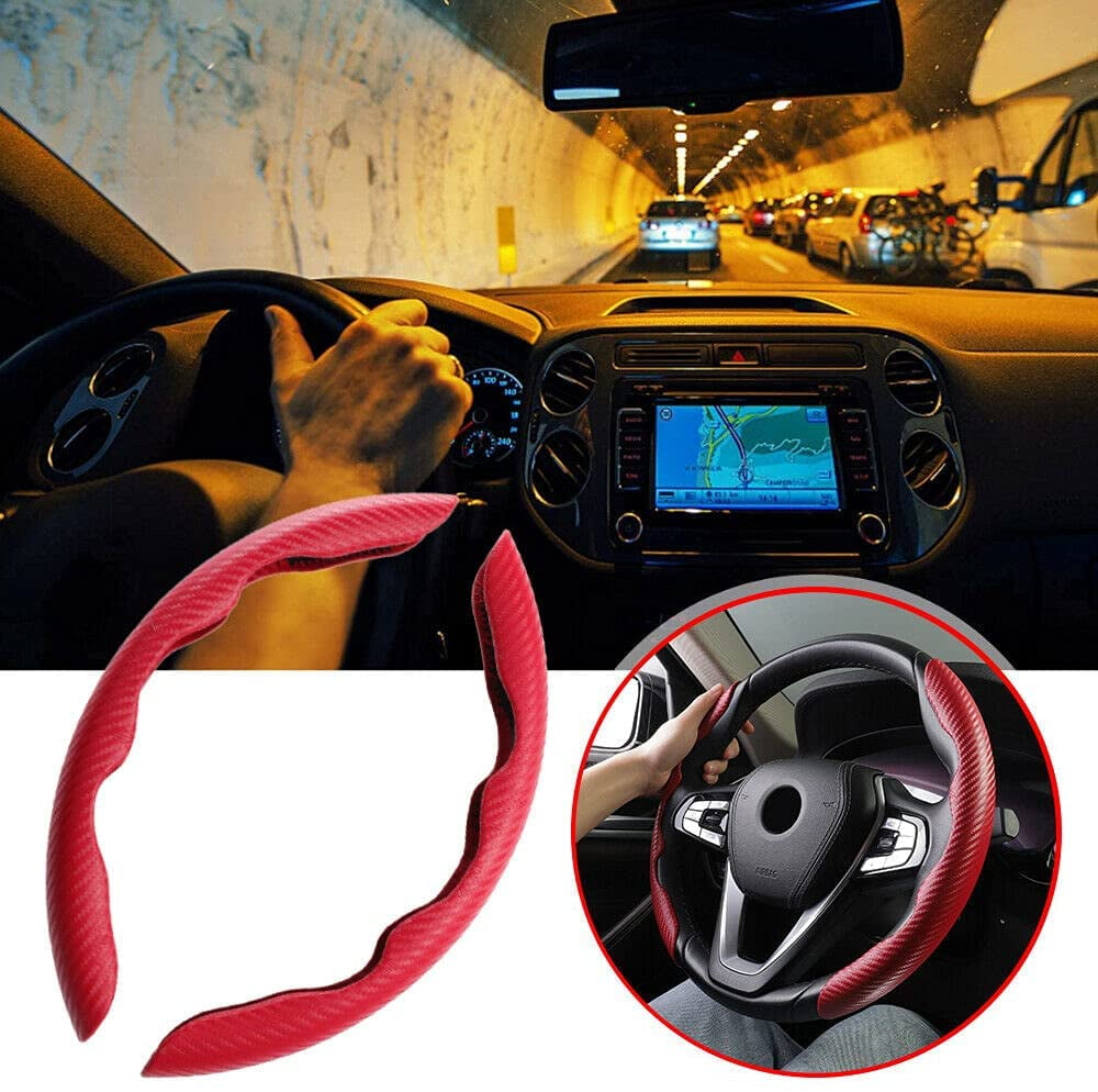 Anti-Slip Car Steering Wheel Cover, Universal 14.5 Inch Carbon Fiber Car Steering Wheel Protector Cover, Car Steering Wheel Accessories (Carbon Fiber) red