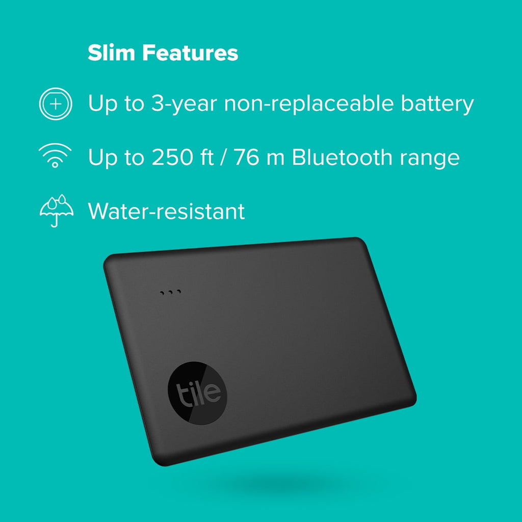 Tile Slim (2022) - 1 Pack - Black - Thin Bluetooth Tracker, Wallet Finder and Item Locator