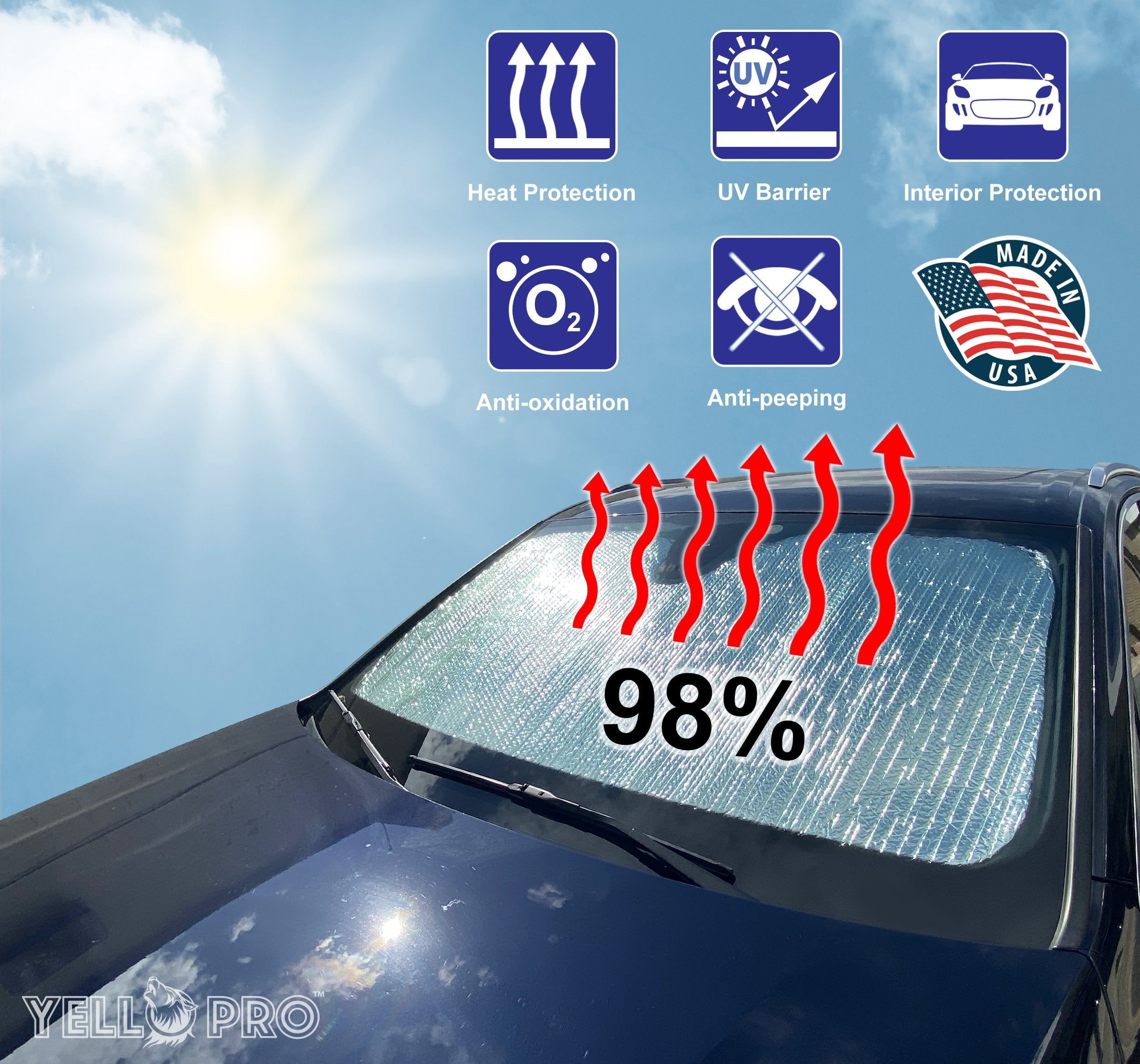 Windshield Sunshade for 2018-2024 Jeep Wrangler 2 Door 4 Door - No Mirror on Windshield & No Sensor