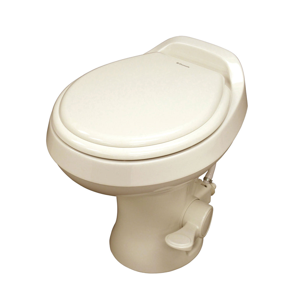Dometic 300 Series Gravity-Flush RV Toilet - Powerful Triple-Jet Action Flush with Adjustable Water Level - Standard Height Flush with Foot Pedal for RVs, Trailers, and Outdoor Campers
