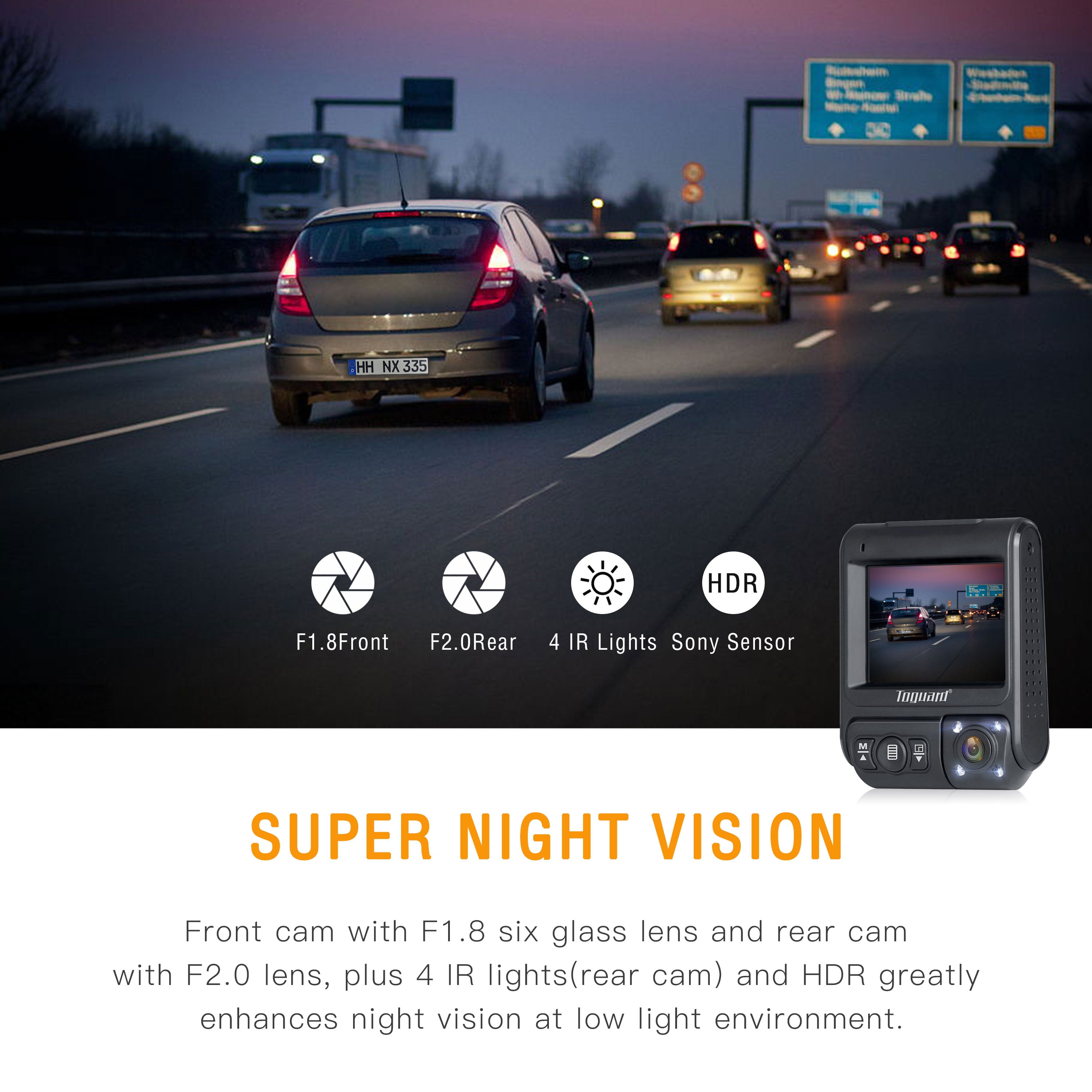 TOGUARD 1080P Dual Dash Cam Front and Inside Car Camera for Taxi with GPS, Dash Camera Driving Recorder with Infrared Night Vision Loop Recording, Parking Monitor