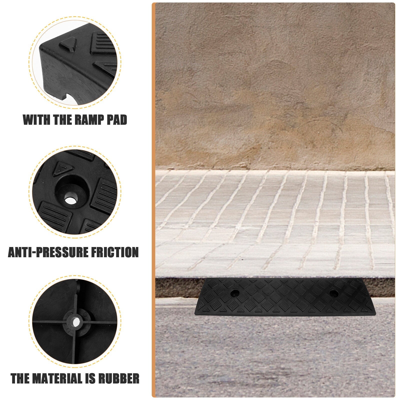 Rubber Curb Ramp Heavy Duty Rubber Threshold Ramp 10 Ton Car Vehicle Curbside Driveway Ramp for Loading Dock Sidewalk Wheelchair