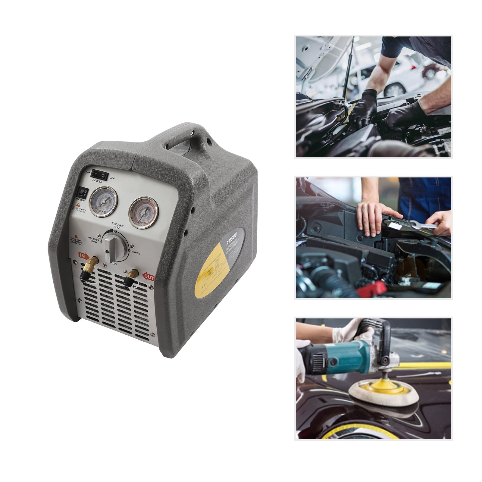 Miumaeov Refrigerant Recovery Machine, AC Refrigerant Recycling Machine, HVAC 558psi Refrigerant Recovery Unit Air Conditioning Repair Tool, Grey (1/2HP Dual Cylinder)