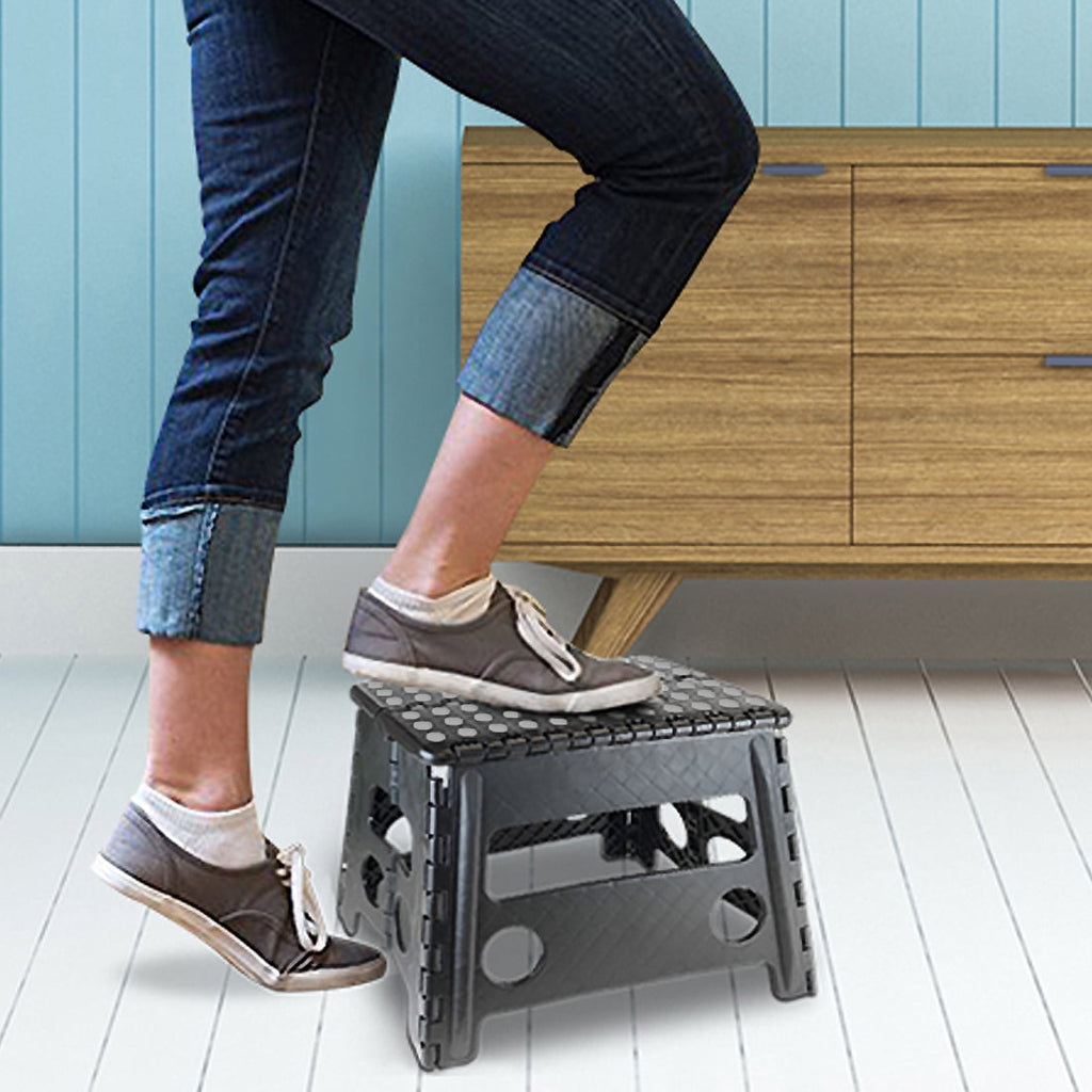 Core Pacific 12 inch Step Stool Black with Gray Dots
