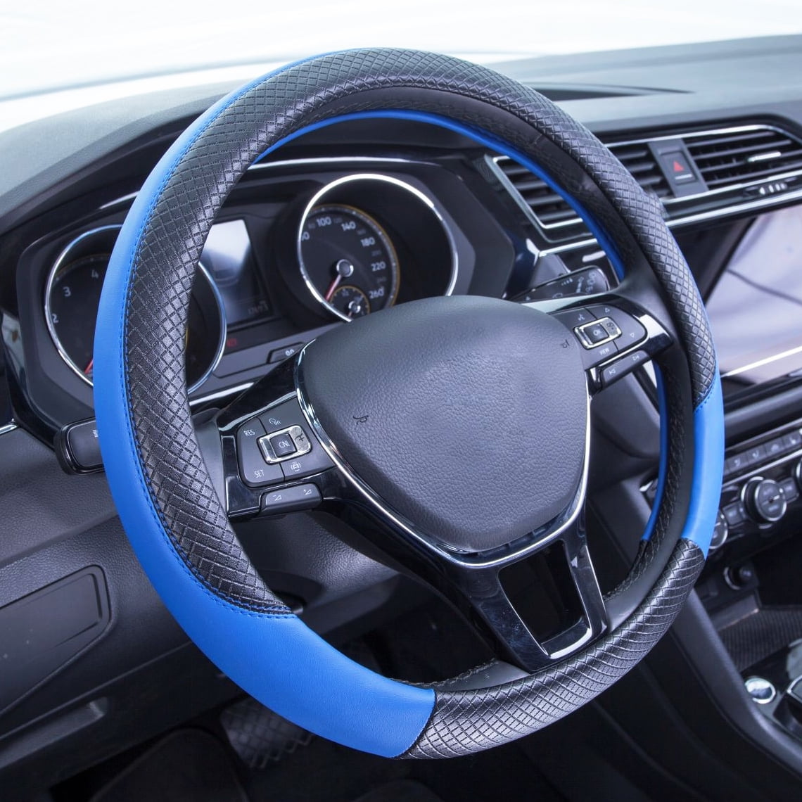 Auto Drive 1 Piece Steering Wheel Cover Racer Blue, Universal Fit