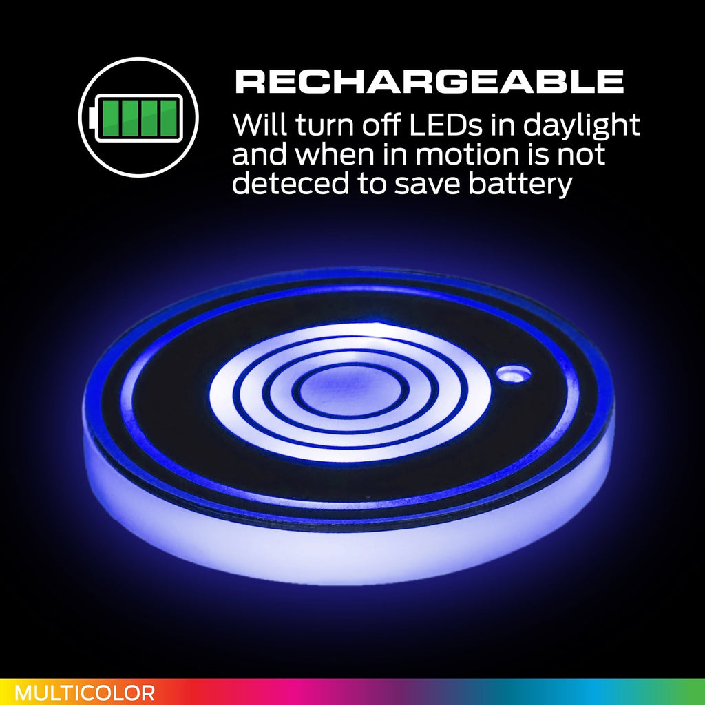Monster LED 2 Pack Multi-Color LED Cup Holder Light, Universal Car Compatibility, Smart Sensor