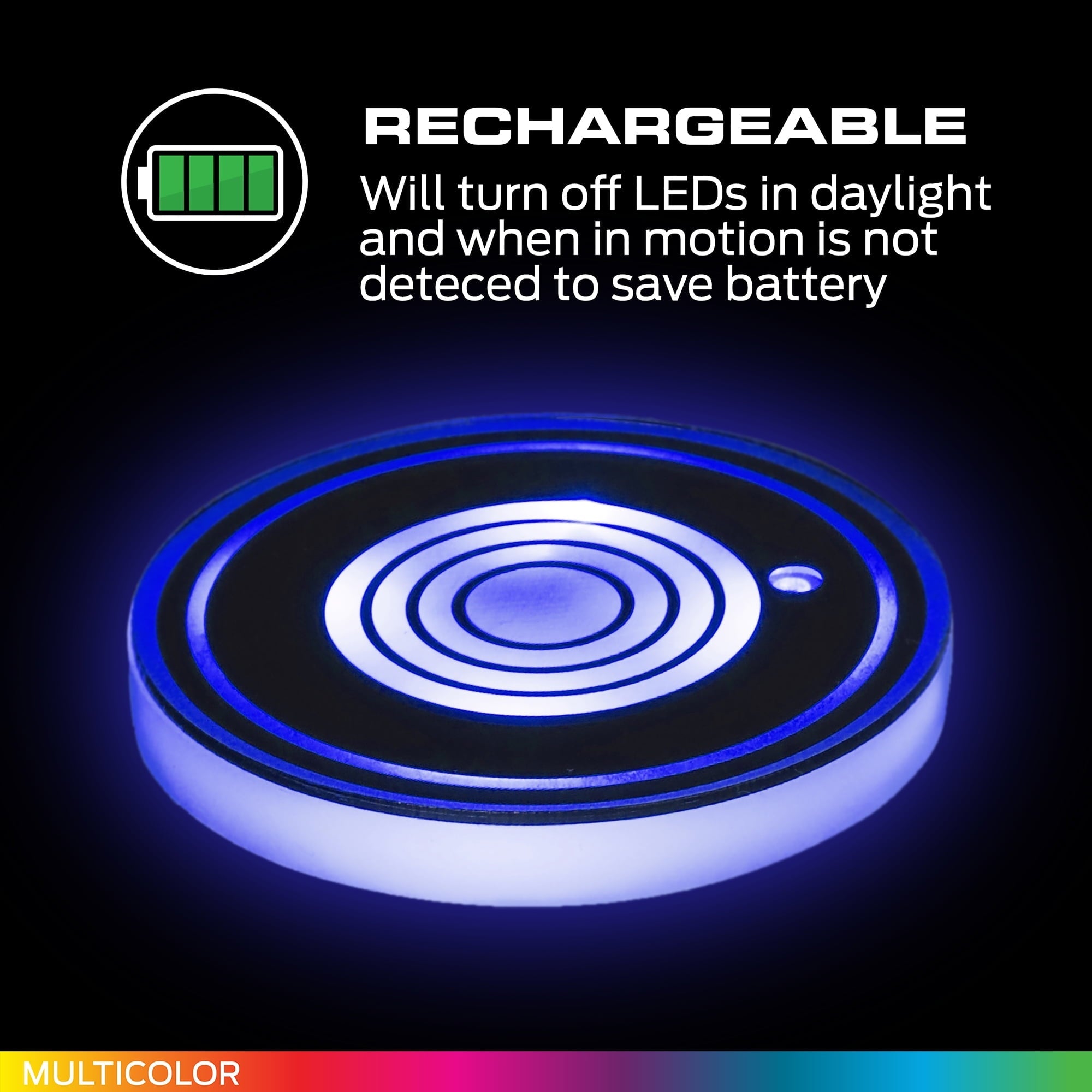 Monster LED 2 Pack Multi-Color LED Cup Holder Light, Universal Car Compatibility, Smart Sensor