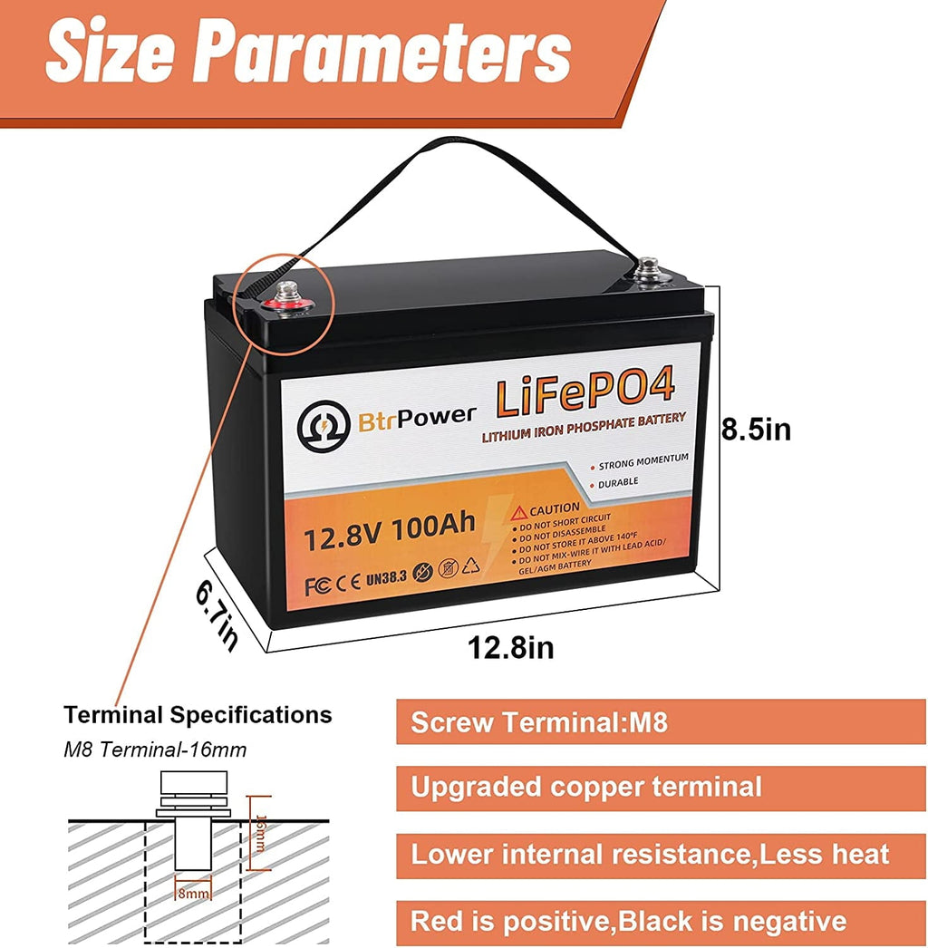 2 Pack 12V 200Ah LiFePO4 Lithium Deep Cycle Rechargeable Battery Pack Built-in 100A BMS 5000-7000 Cycles Perfect for RV Solar Marine Overland Off-Grid Application