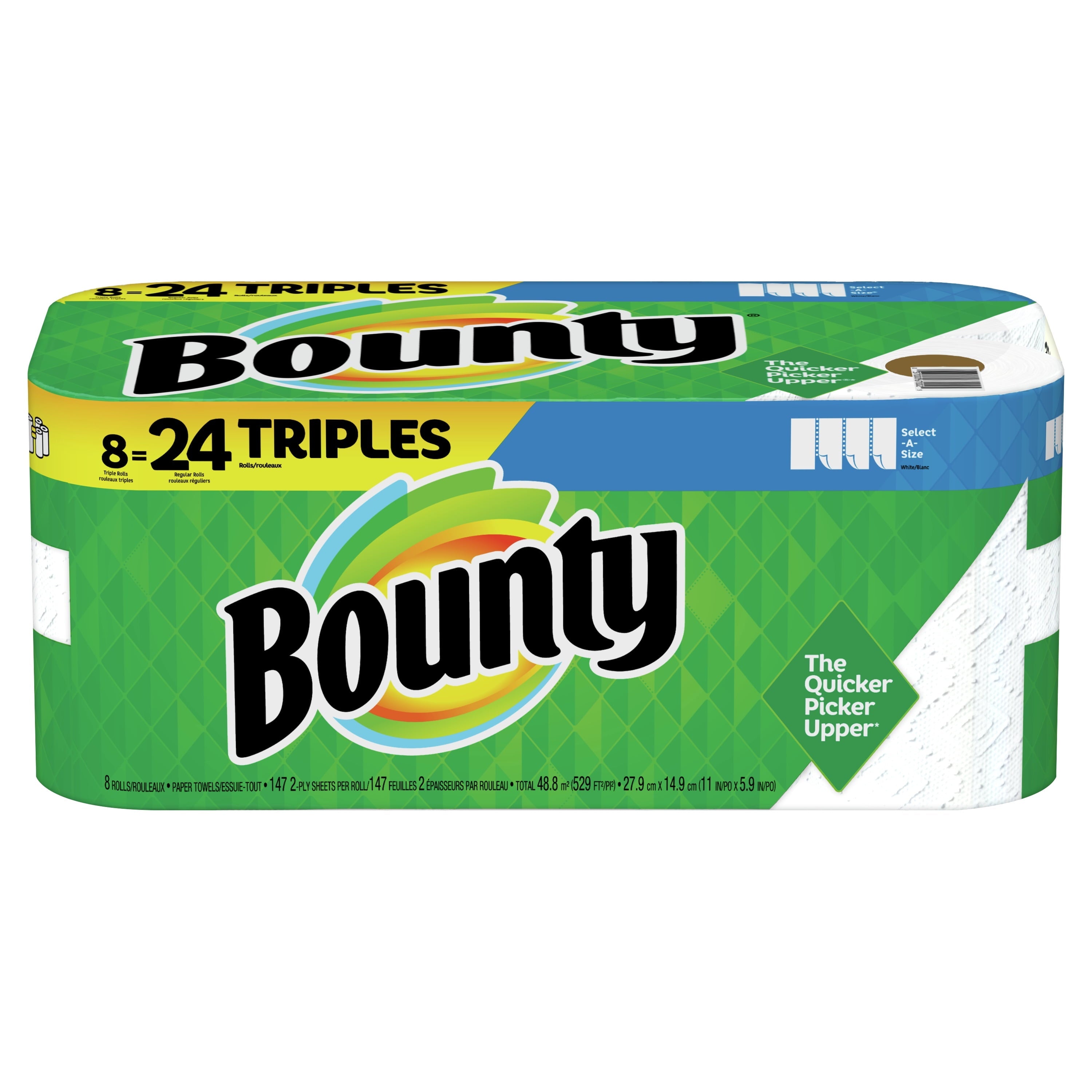 Bounty Select-A-Size Paper Towels, White, 8 Triple Rolls = 24 Regular Rolls, 8 Count