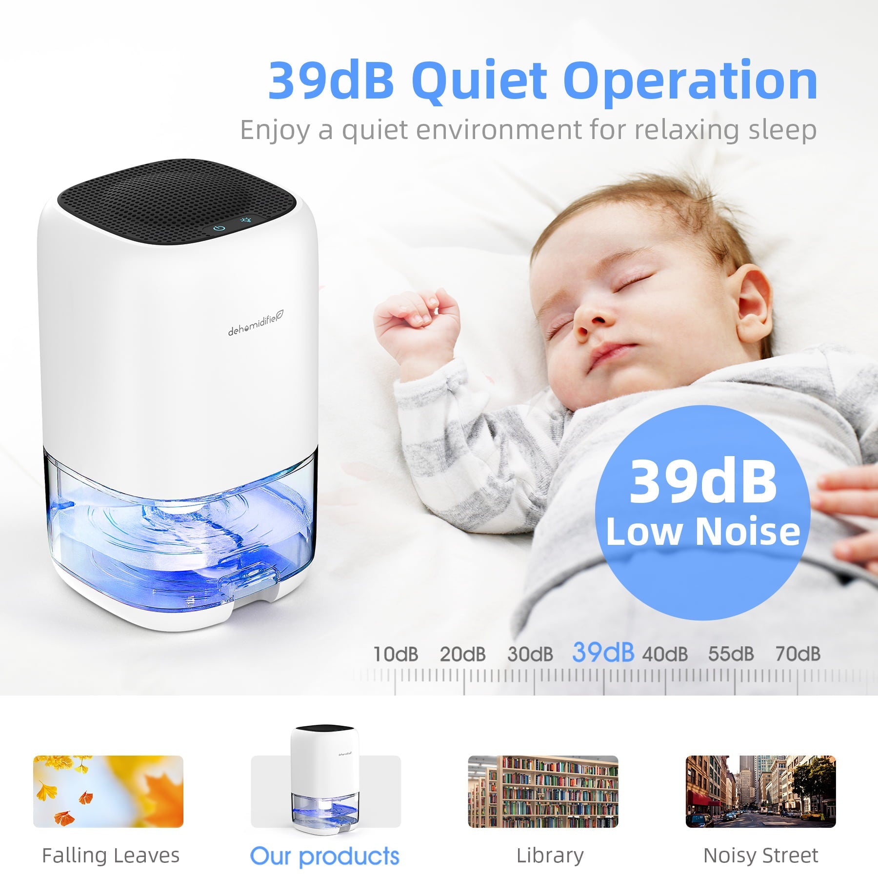 KLOUDIC Dehumidifier Portable and Ultra Quiet with Automatic Defrosting for Home 1000ML(2200 Cubic Feet)